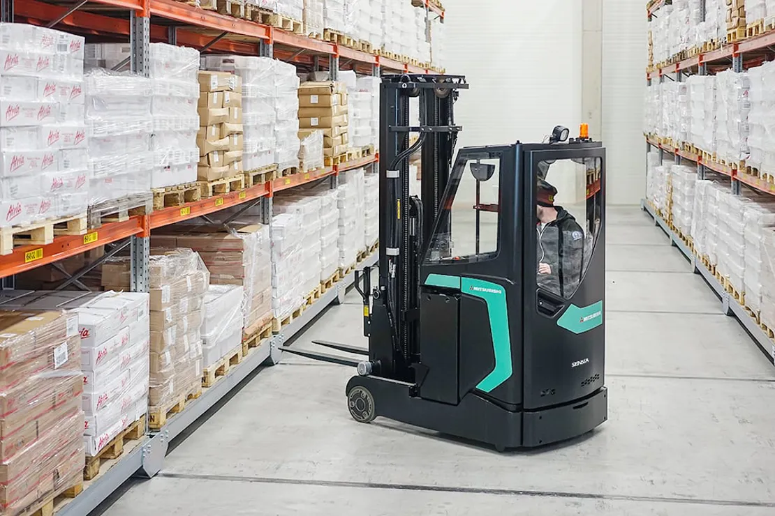 Forklift in warehouse