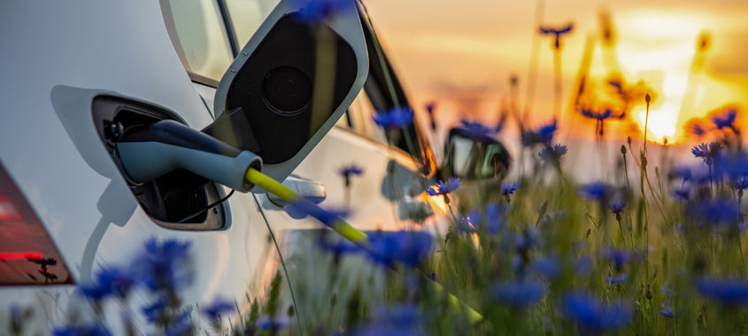 Electric car charging in nature