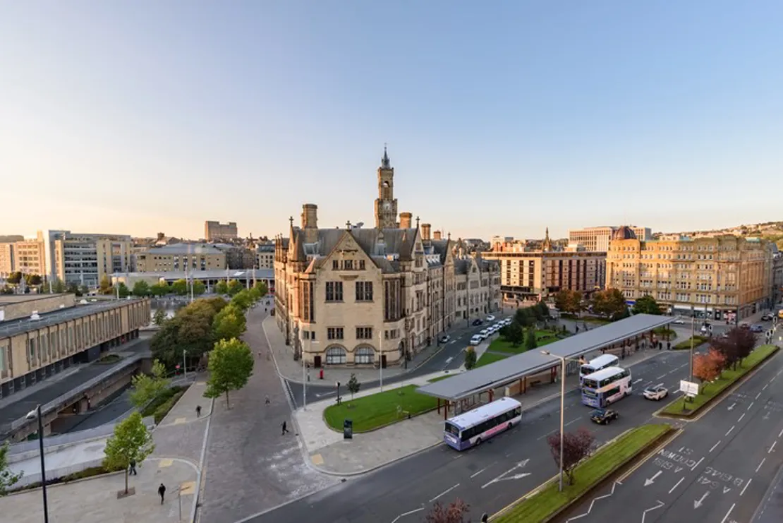 Buses on a road in Bradford