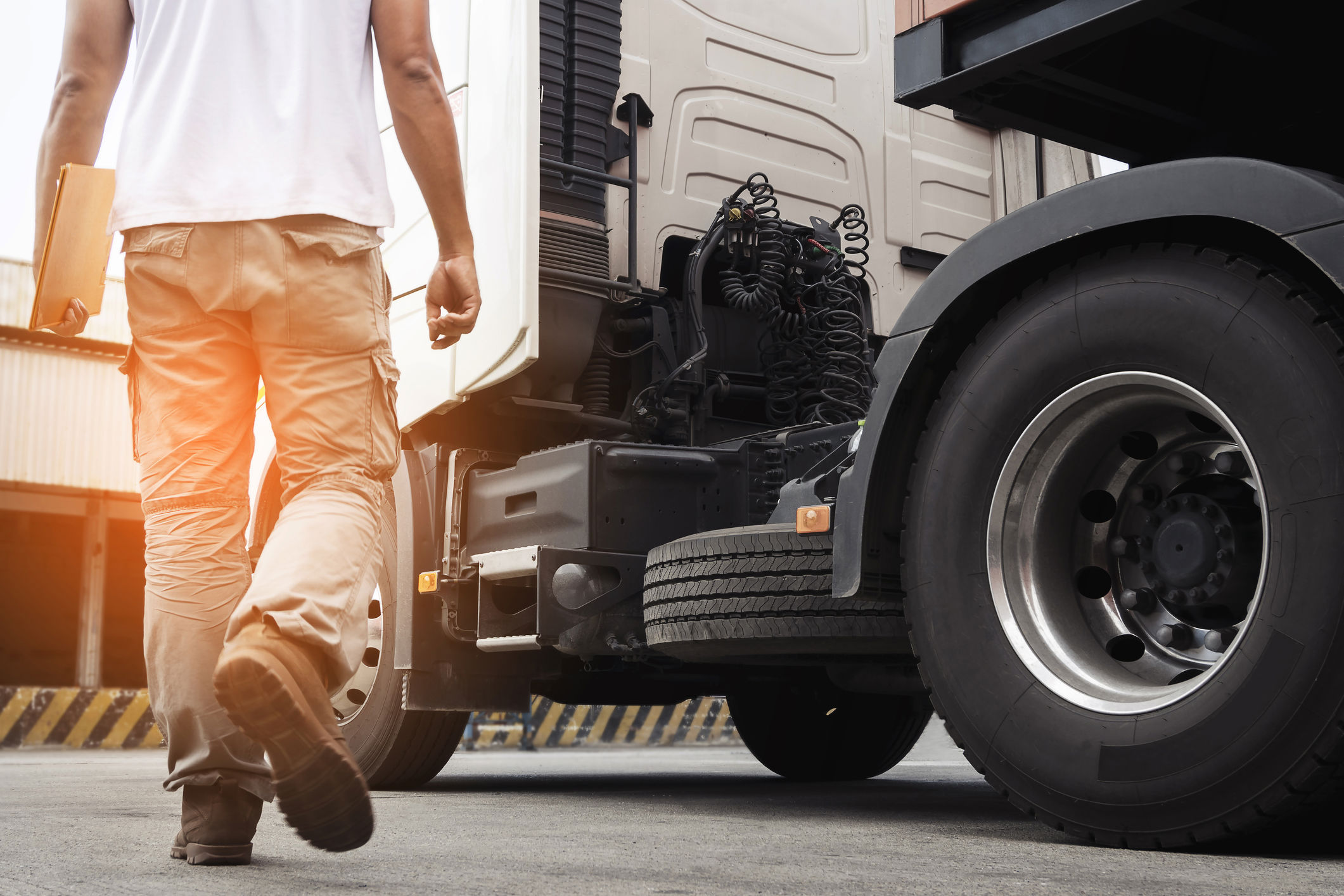 Man walking up to a HGV
