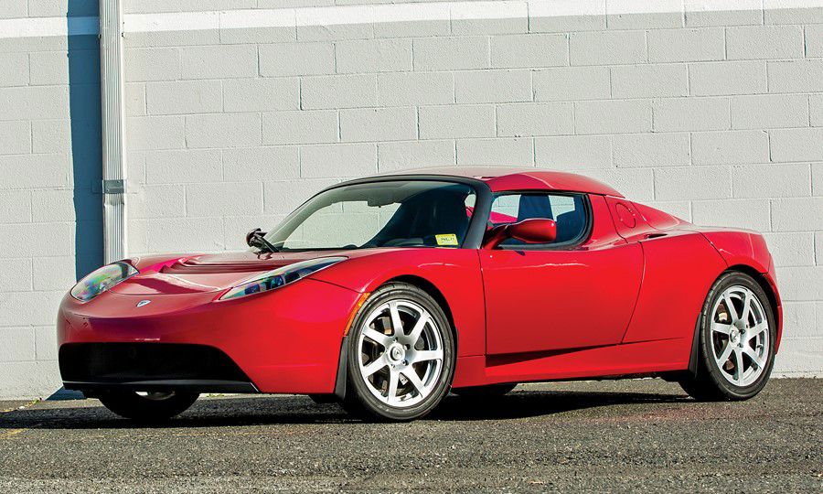 Red Tesla Roadster first generation