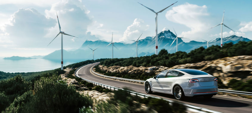 Electric Car Driving With Wind Turbines